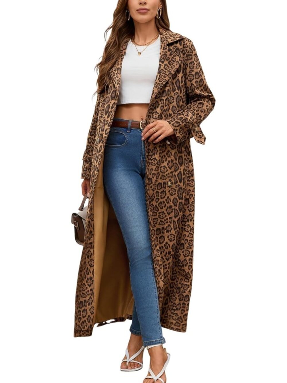 Chic Women's Faux Suede Long Trench Coat, Double Breasted Pea Coat with Belt